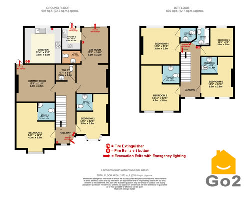 Floor Plan with Evacuation routes and fire points